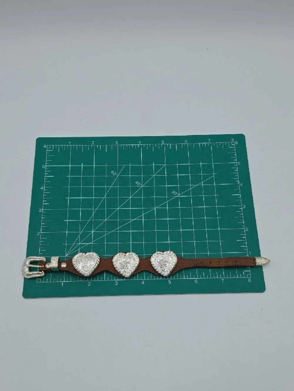 Brown Leather Bracelet with Silver Heart Conchos